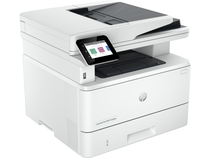 МФУ лазерный HP LaserJet Pro 4103dw, A4, ч/б, 40 стр/мин (A4 ч/б), 1200x1200 dpi, дуплекс, ДАПД-50 листов, сетевой, Wi-Fi, USB, белый/черный (2Z627A)