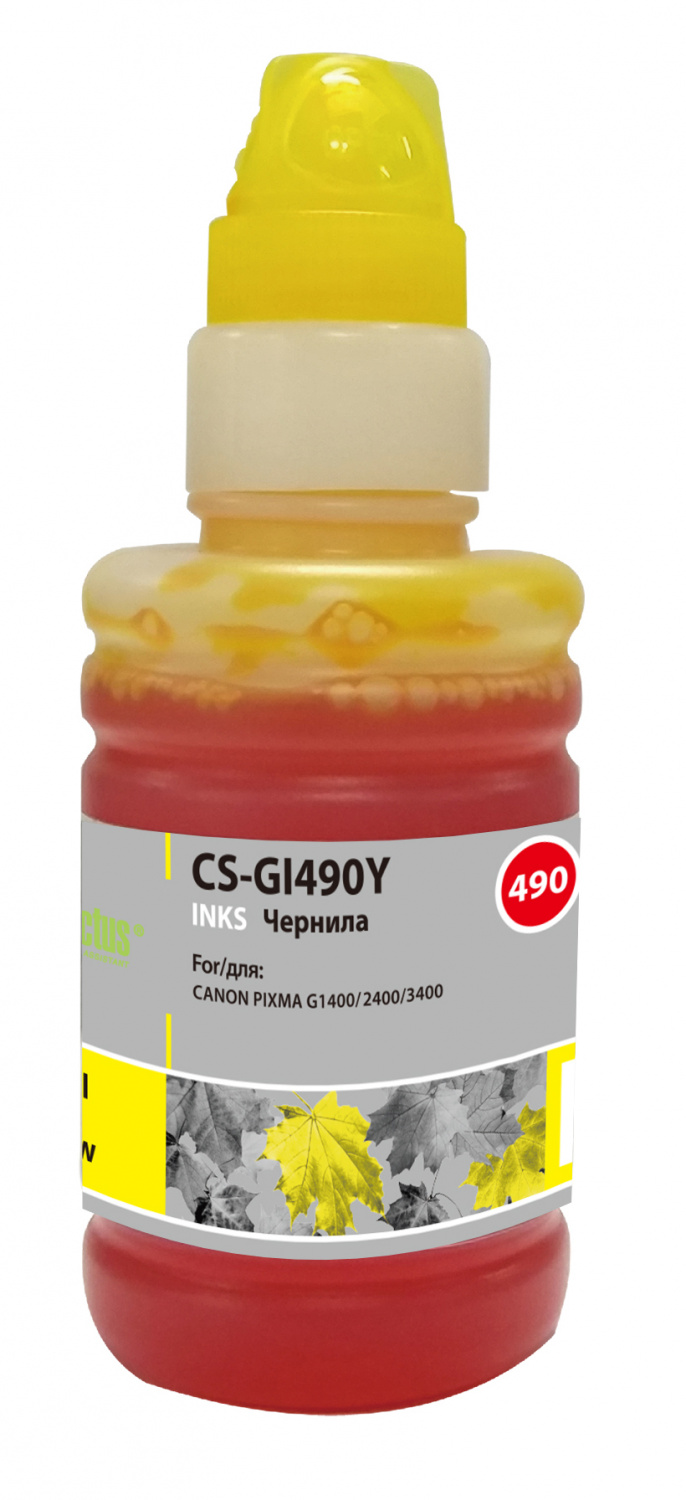   E2E4 Чернила Cactus CS-GI490Y, 100 мл, желтый, совместимые для Canon PIXMA G1400/G2400/G3400