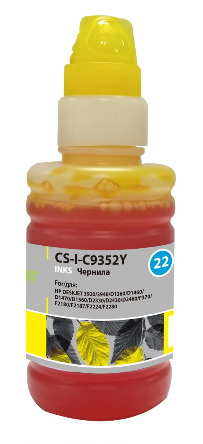  Чернила Cactus CS-I-C9352Y, 100 мл, желтый, совместимые для DeskJet 3920 / 3940 / D1360 / D1460 / D1470 / D1560 / D2330 / D2430