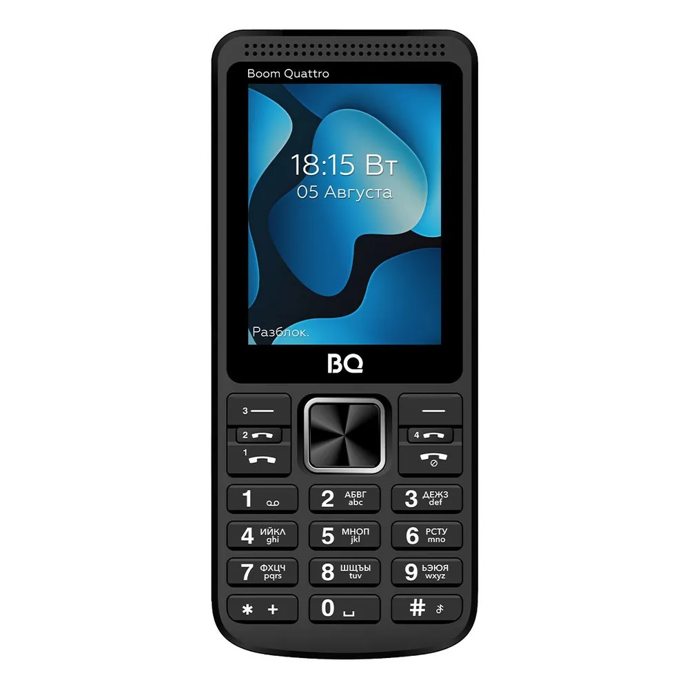 Мобильный телефон BQ 2455 Boom Quattro, 2.4 320x240 TFT, 32Mb, BT, 4-Sim, 2700 мА·ч, micro-USB, черный (Boom Quattro Black)