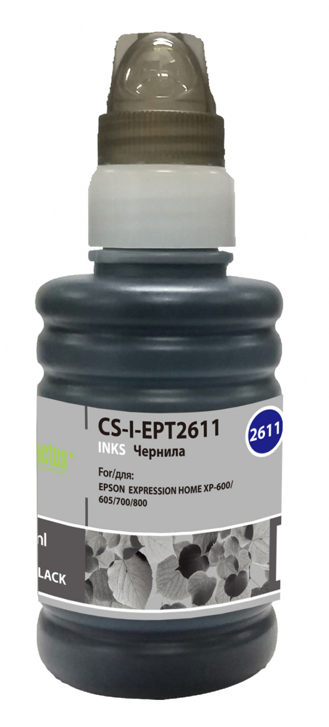   E2E4 Чернила Cactus CS-I-EPT2611, 100 мл, фото-черный, совместимые для Epson ExpIession Home XP-600 / 605 / 700 /800