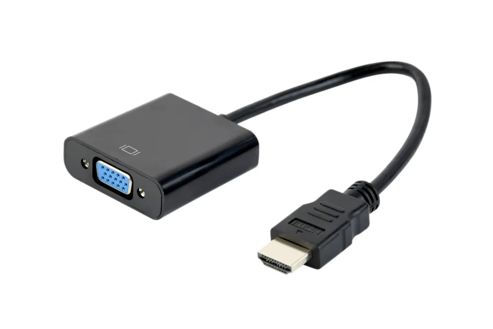 Переходник (адаптер) HDMI(19M)-VGA(15F), 15 см, черный Fillum (FL-A-HM-VGAF-mjack-0.15M)