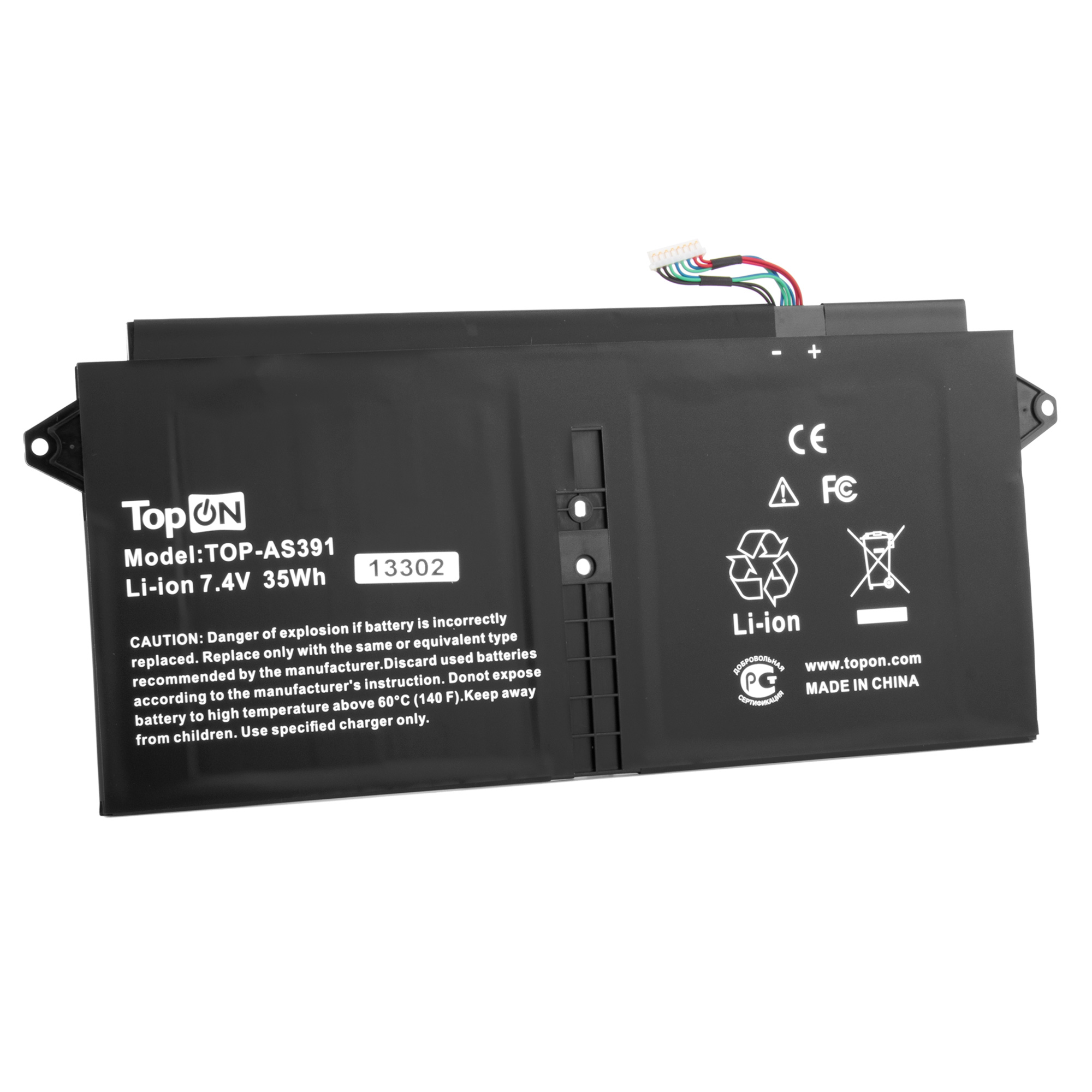 Аккумуляторная батарея TopON для Acer Aspire S7-391, S7-391-53314G12aws, S7-391-73514G25aws, 7.4V, 4.68 А·ч, 35Wh, черный (TOP-AS391)