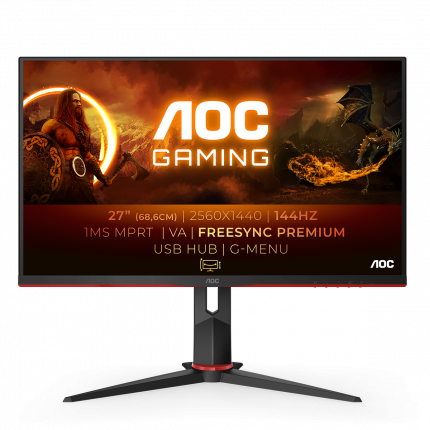 Монитор 27 AOC Q27G2U VA, 2560x1440 (16:9), 250кд/м2, 144 Гц, 1 мс, 178°/178°, HDMI, DisplayPort, USB-Hub, черный/красный (Q27G2U)