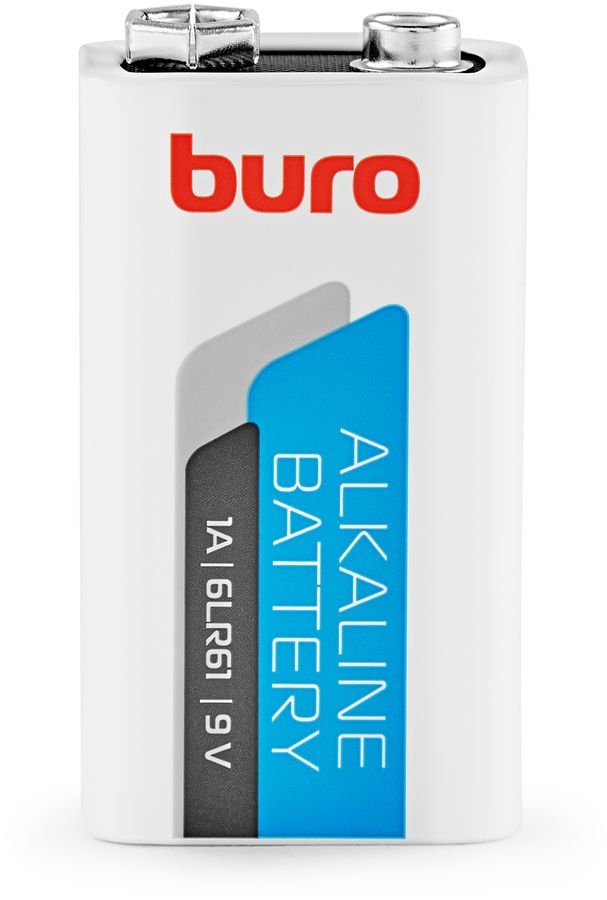 Элементы питания Батарея Buro Alkaline, крона (6LR61/6LF22/1604A/6F22), 9V, 1шт.