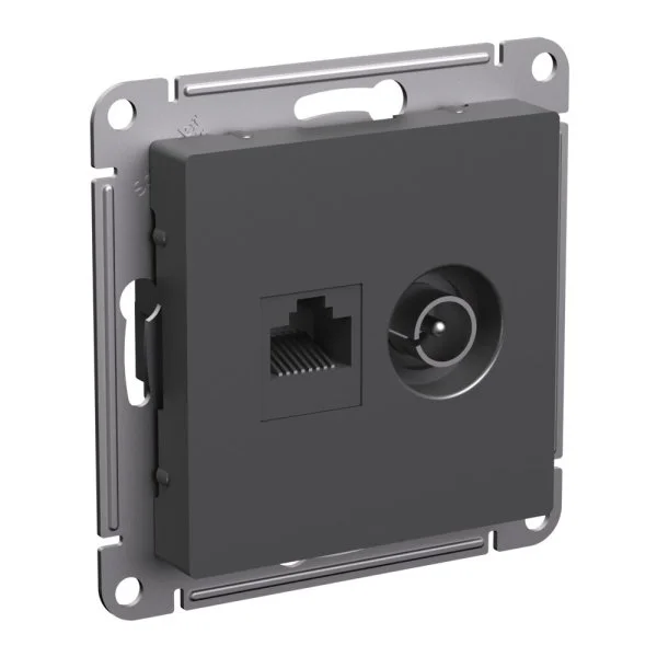 Розетка TV звезда/RJ45 скрытый монтаж категория 5e, механизм в сборе, базальт, Schneider Electric AtlasDesign (ATN001489)