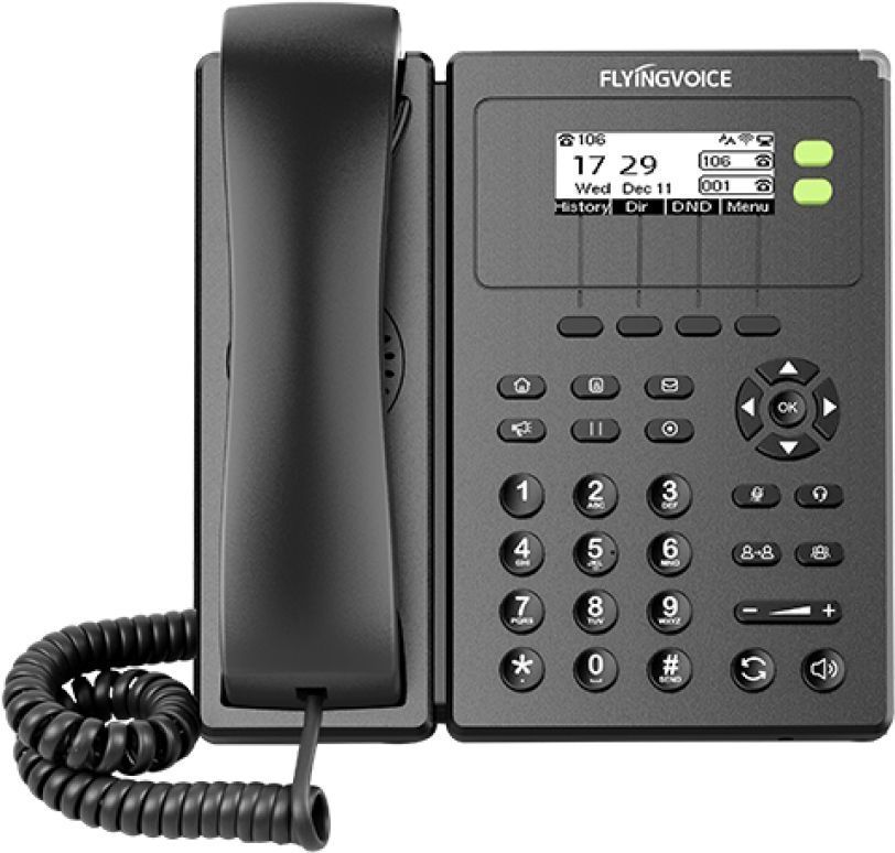VoIP-телефон FLYINGVOICE P10G, 2 линии, 2 SIP-аккаунта, монохромный дисплей, PoE, черный (P10G)