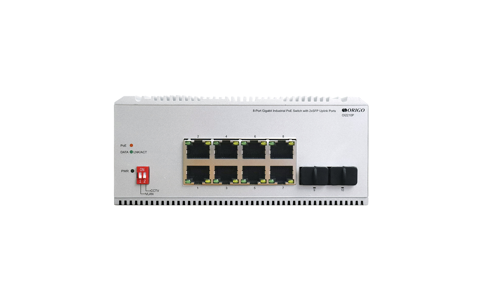 Коммутатор ORIGO OI2210P/185W, кол-во портов: 8x1 Гбит/с, кол-во SFP/uplink: SFP 2x1 Гбит/с, на DIN-рейку, PoE:8x30 Вт (макс. 185 Вт) (OI2210P/185W/A1A)