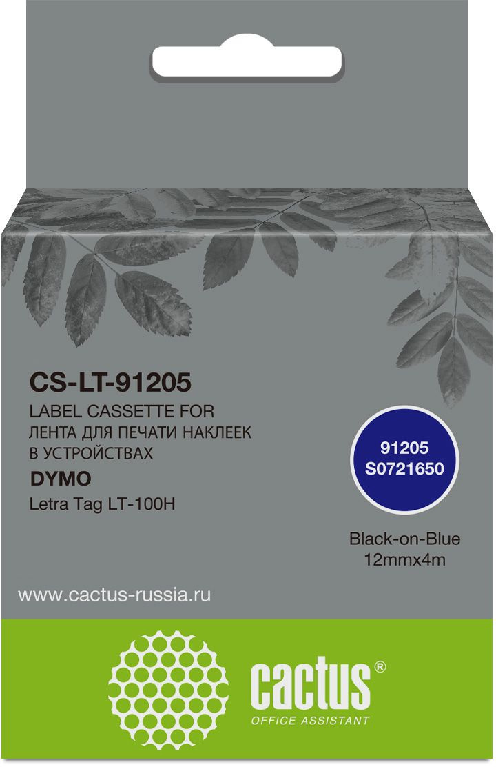   E2E4 Кассета с лентой Cactus, 1.2 см x 4 м, черный на синем, совместимая (CS-LT-91205)