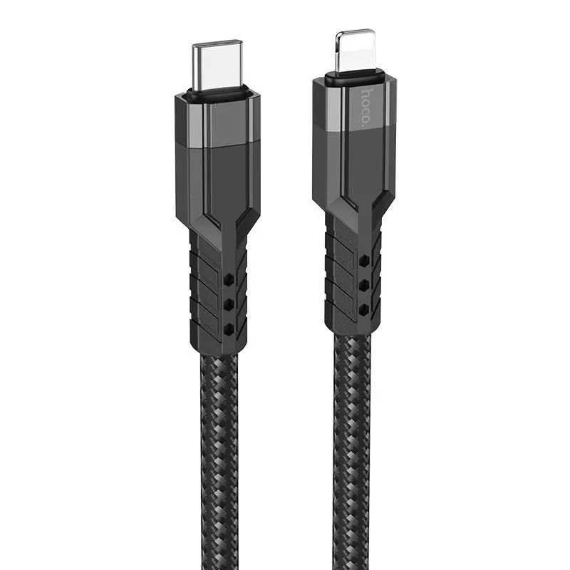 Кабель USB Type-C-Lightning 8-pin, быстрая зарядка, 3А, 20 Вт, 1.2 м, черный, HOCO U110 (6931474770547)