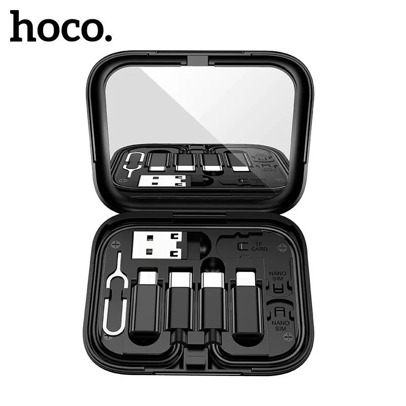 Кабель USB-Lightning+MicroUSB+Type-C, 3А, 1 м, черный, HOCO U114