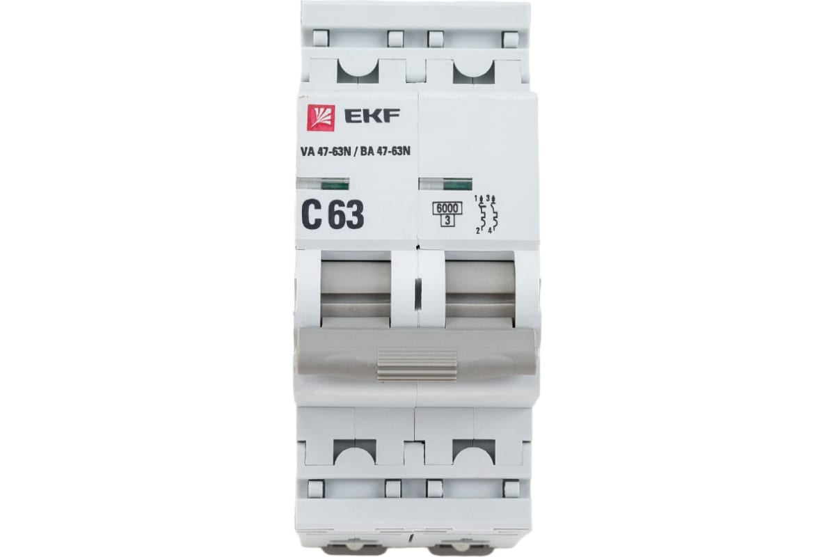 Выключатель автоматический EKF 47-63N PROxima двухполюсный (2P/2П) 63А C 6 kA (M636263C)