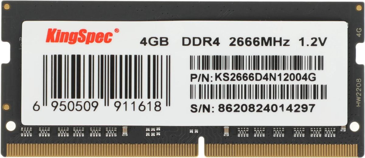 Память DDR4 SODIMM 4Gb, 2666MHz, CL19, 1.2 В, KingSpec (KS2666D4N12004G)