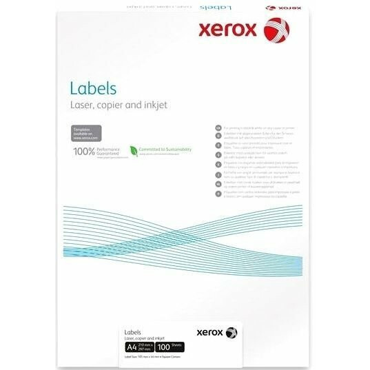 Наклейки Xerox Laser/Copier, односторонняя, без покрытия, 7x2.4 см, 36 шт. на листе A4, 100 листов, белый (003R97411)