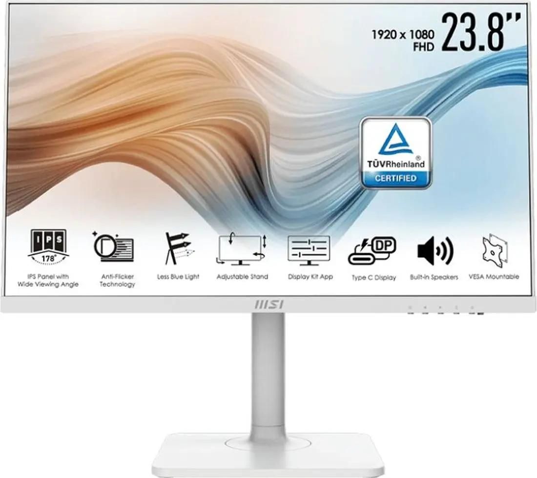 Монитор 23.8 MSI Modern MD2412PW IPS, 1920x1080 (16:9), 300кд/м2, 1 мс, 178°/178°, HDMI, USB Type-C, белый (9S6-3PA59H-096)