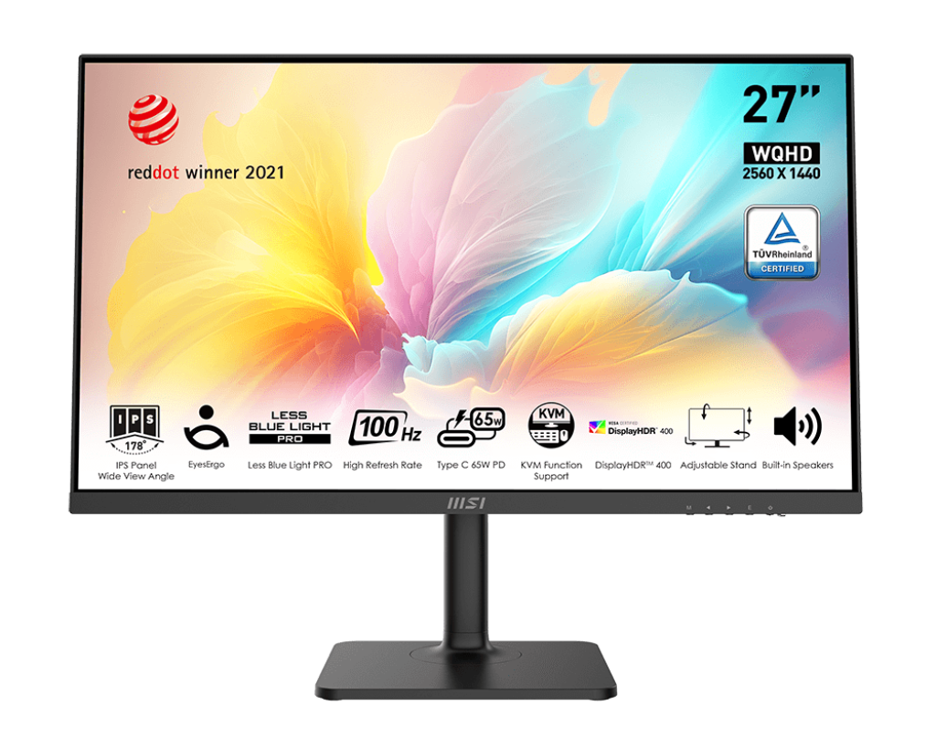 Монитор 27 MSI Modern MD272QXP IPS, 2560x1440 (16:9), 400кд/м2, 100 Гц, 1 мс, 178°/178°, HDMI, DisplayPort, USB Type-C, USB-Hub, черный (9S6-3PB19H-233)