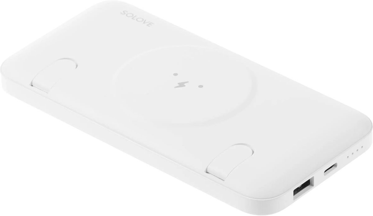 Портативный аккумулятор (Powerbank) Solove W10, 10000 мА·ч, 2xUSB, 3А, Type-C, QC, QI, белый (W10 WHITE RUS)