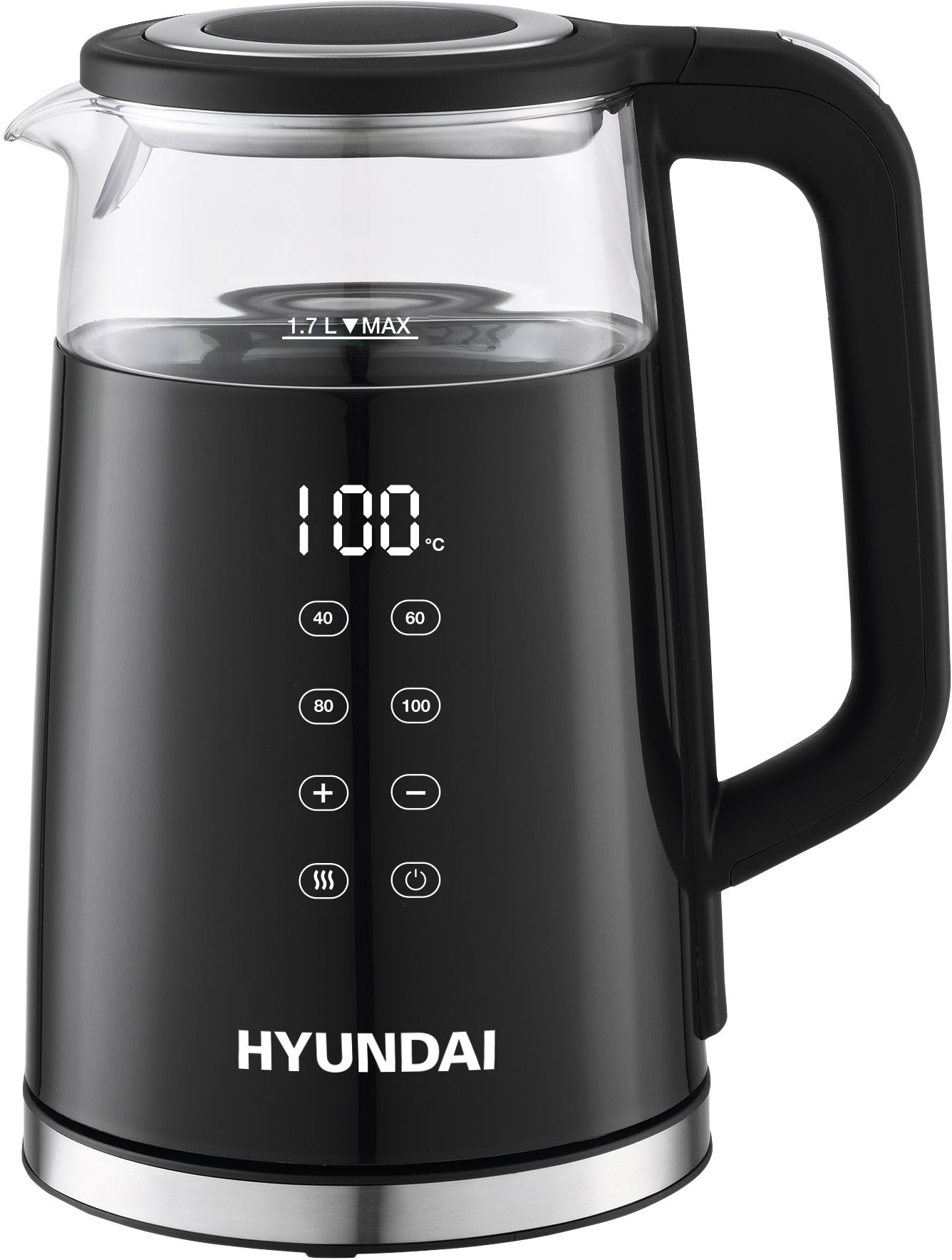 Чайник электрический Hyundai HYK-G6404 1.7л. 2.2 кВт, пластик/стекло, черный/серебристый