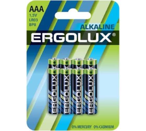 Батарейка Ergolux Alkaline, AAA (LR03), 1.5V, 8 шт. (14814)