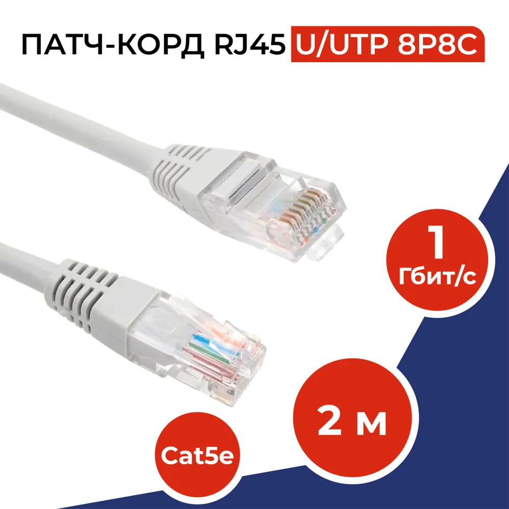 Патч-корд UTP кат.5e, 2 м, RJ45-RJ45, серый, CCA, FIBO (FT-RJ45-U5e-CCA-P(G)-2 (28 AWG))