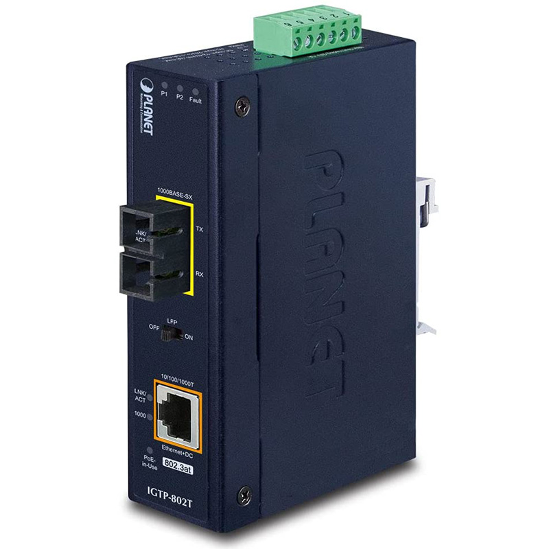 Преобразователь Planet IGTP-802T, 1xEthernet в 1xМногомодовое оптоволокно, IP30