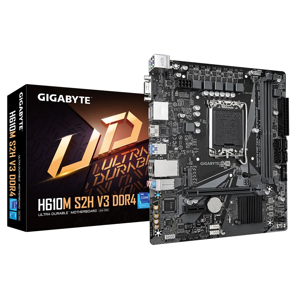 Материнская плата GIGABYTE H610M S2H V3 DDR4, Socket1700, Intel H610, 2xDDR4, PCI-Ex16, 4SATA3, 7.1-ch, GLAN, 4 USB 3.2, VGA, HDMI, DP, mATX, Retail