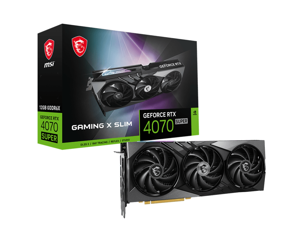 Видеокарта MSI NVIDIA GeForce RTX 4070 Super GAMING SLIM , 12Gb DDR6X, 192 бит, PCI-E, HDMI, 3DP, Retail (602-V513-146S)