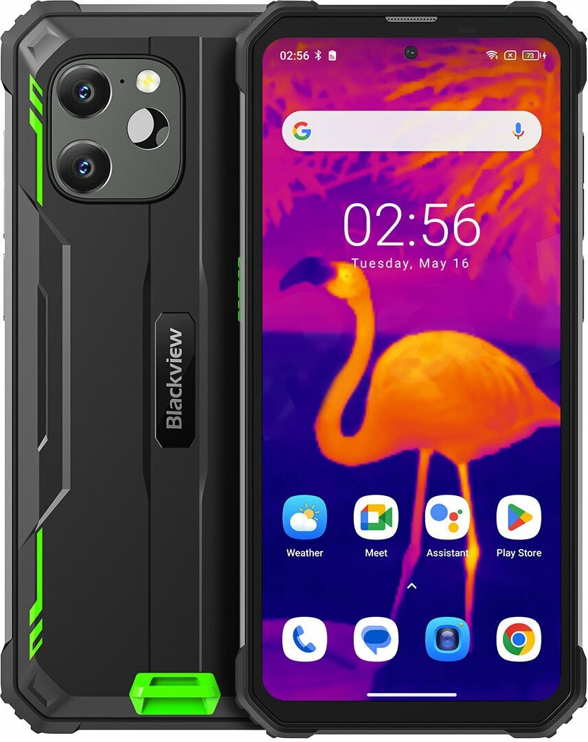 Смартфон Blackview BV8900, 6.5 2400x1080 IPS, MediaTek Helio P90, 8Gb RAM, 256Gb, 3G/4G, NFC, Wi-Fi, BT, 2xCam, 2-Sim, 10.4 А·ч, USB Type-C, Android 13, черный/зеленый, ударопрочный корпус (BV8900_GREEN)