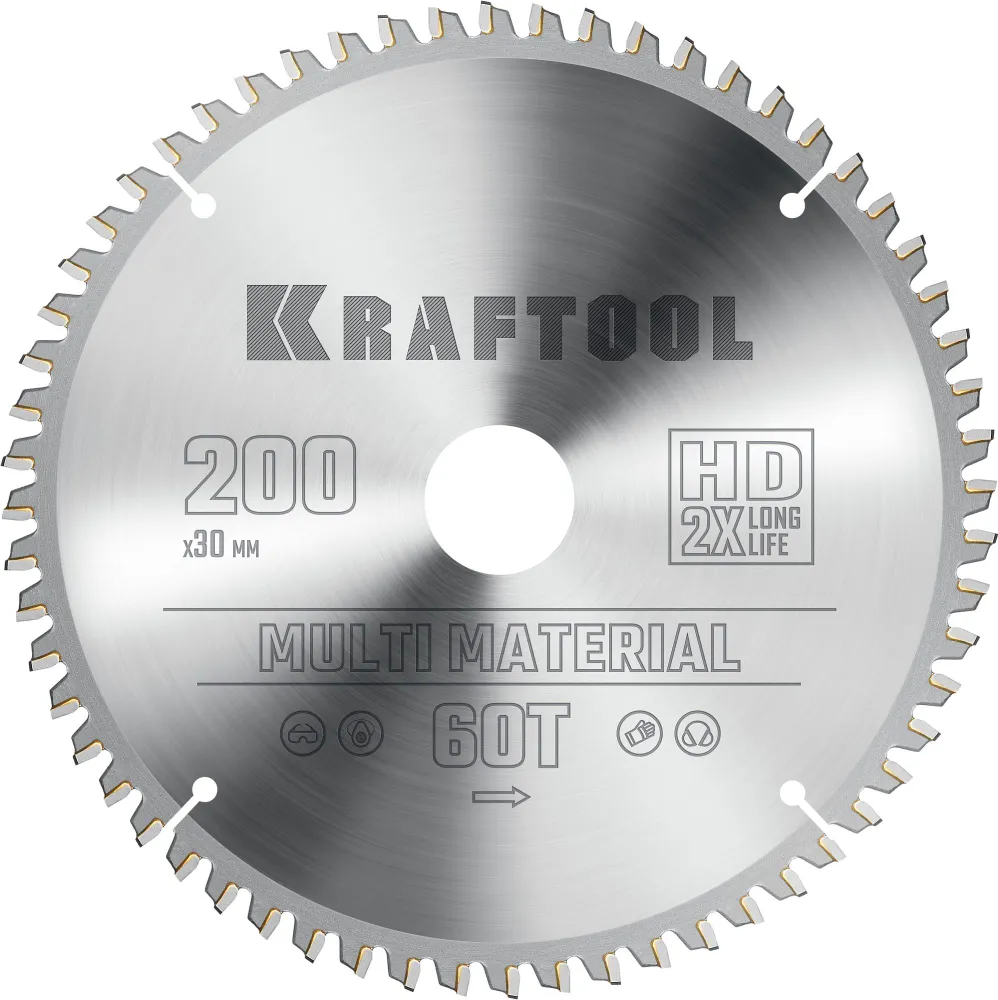 Пильный диск Kraftool Multi Material, ⌀200 мм x 30 мм по алюминию, идеальный рез, 60T, 1 шт. (36953-200-30)