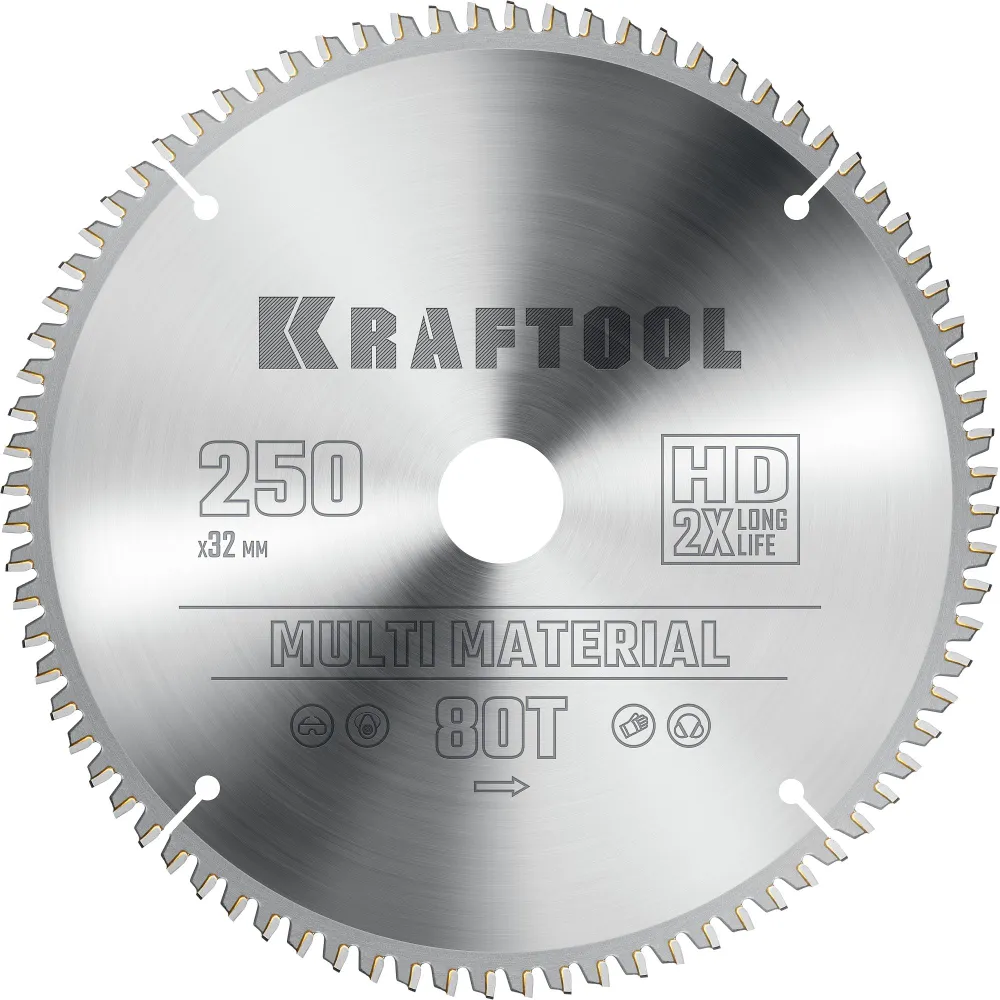 Пильный диск Kraftool Multi Material, ⌀210 мм x 32 мм по алюминию, идеальный рез, 80T, 1 шт. (36953-250-32)