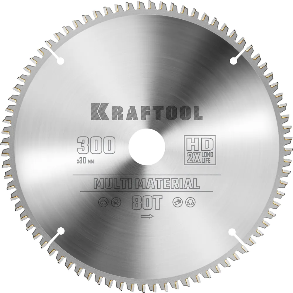 Пильный диск Kraftool Multi Material, ⌀300 мм x 30 мм по алюминию, идеальный рез, 80T, 1 шт. (36953-300-30)