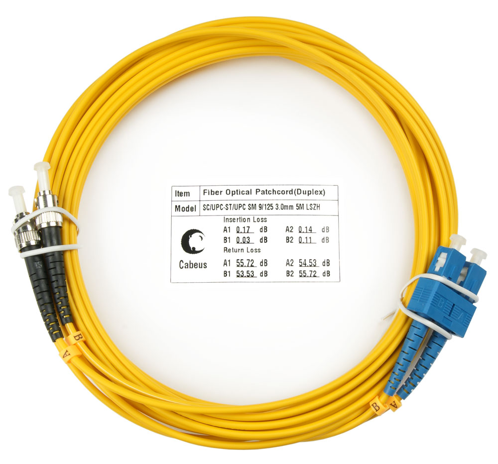 Патч-корд оптический Cabeus FOP(d)-9-SC-ST-5m, SC/UPC-ST/UPC, одномодовый, 9/125, OS2, двойной, 5 м, LSZH, желтый (FOP(d)-9-SC-ST-5m)