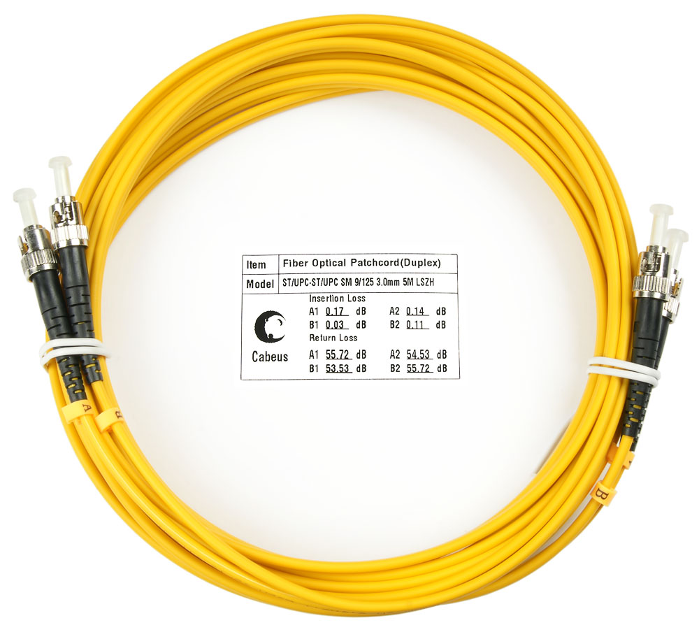 Патч-корд оптический Cabeus FOP(d)-9-ST-ST-10m, ST/UPC-ST/UPC, одномодовый, 9/125, OS2, двойной, 10 м, LSZH, желтый (FOP(d)-9-ST-ST-10m)