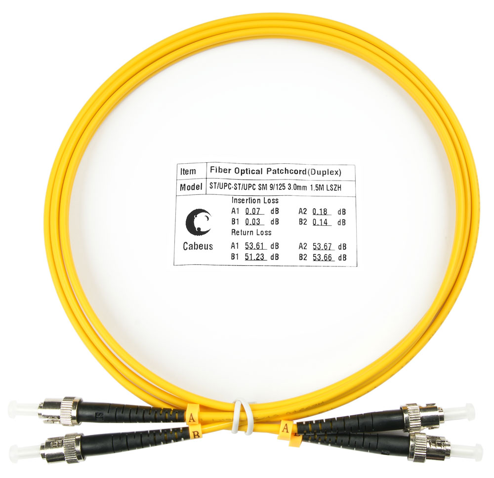 Патч-корд оптический Cabeus FOP(d)-9-ST-ST-1,5m, ST/UPC-ST/UPC, одномодовый, 9/125, OS2, двойной, 1.5 м, LSZH, желтый (FOP(d)-9-ST-ST-1,5m)