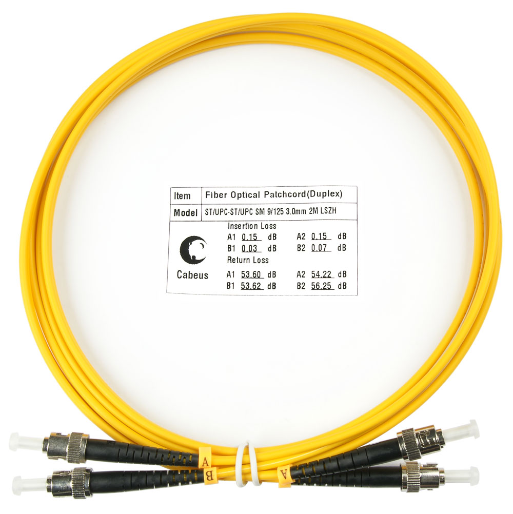 Патч-корд оптический Cabeus FOP(d)-9-ST-ST-2m, ST/UPC-ST/UPC, одномодовый, 9/125, OS2, двойной, 2 м, LSZH, желтый (FOP(d)-9-ST-ST-2m)