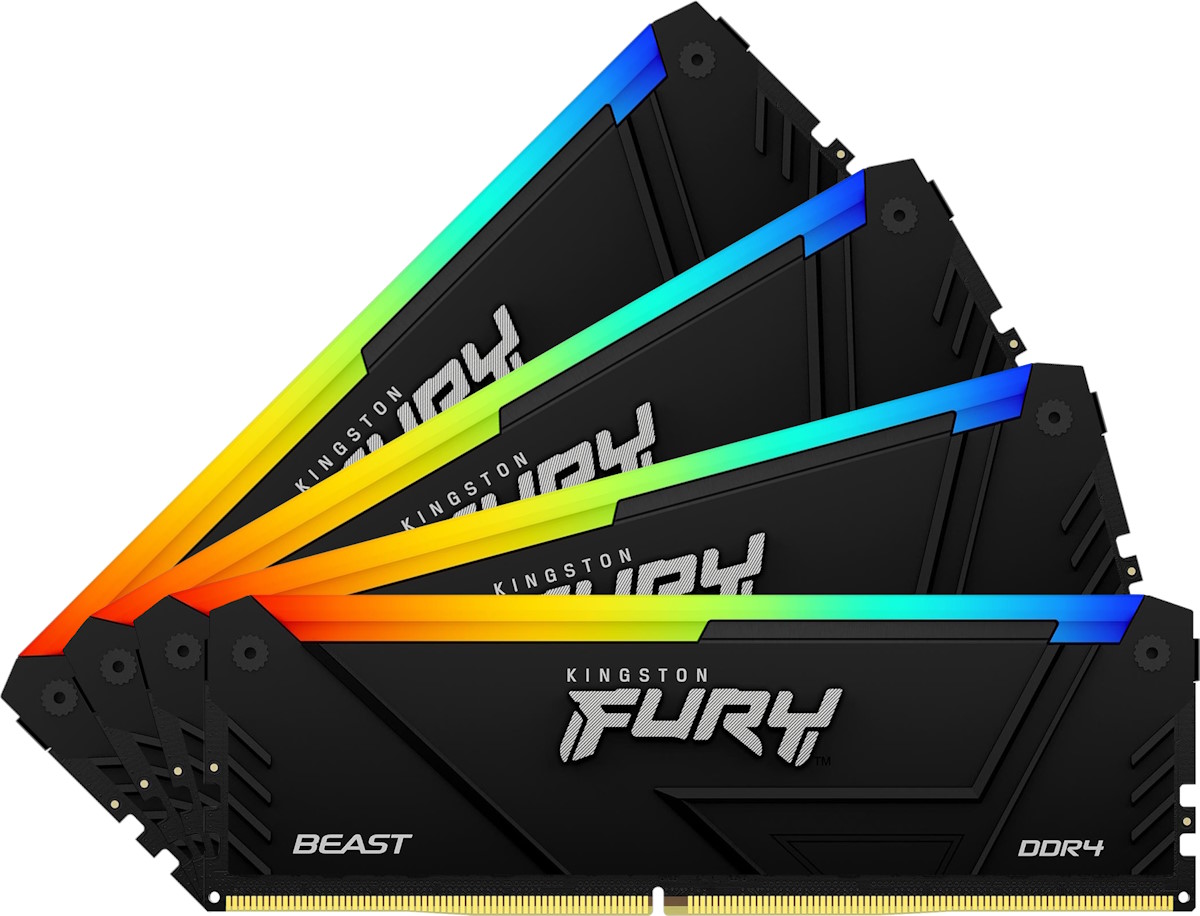 Комплект памяти DDR4 DIMM 64Gb (4x16Gb), 3600MHz, CL18, 1.35V, Kingston, Fury Beast Black RGB (KF436C18BB2AK4/64) Retail