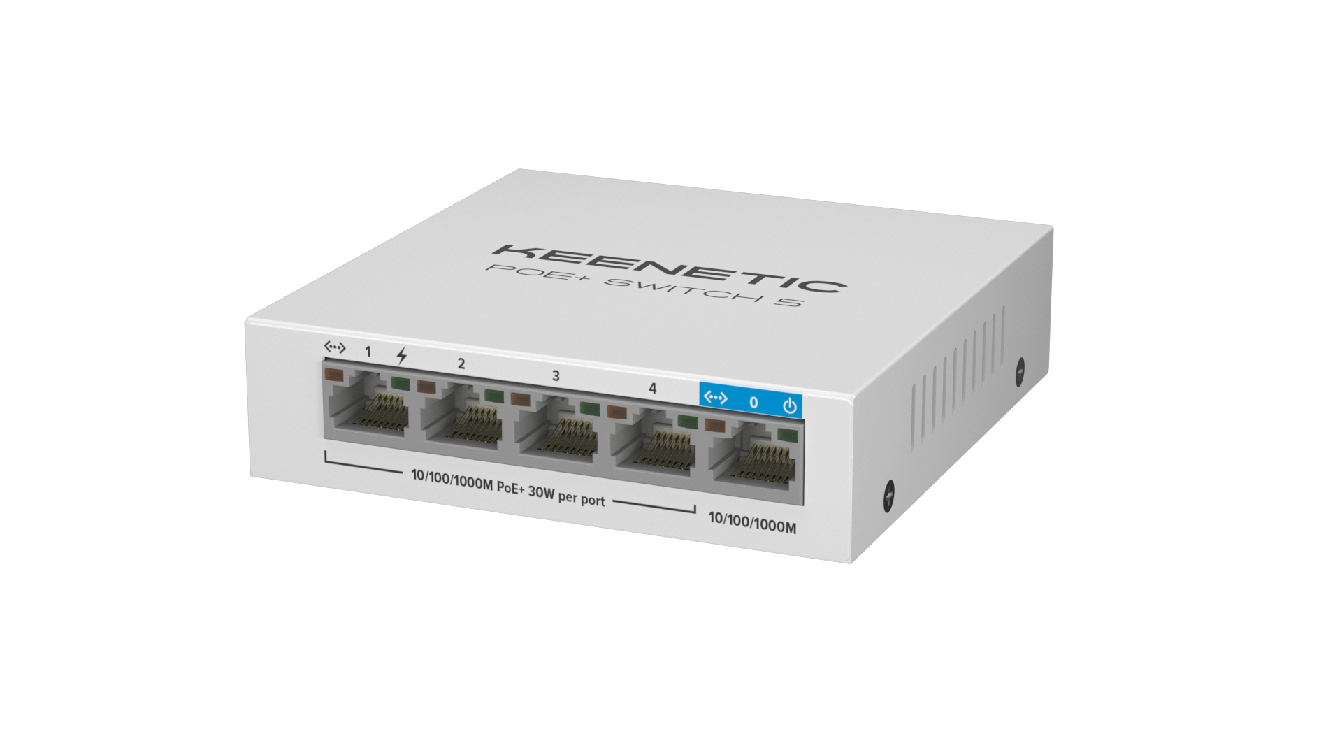 Коммутатор Keenetic PoE+ Switch 5, кол-во портов: 4x1 Гбит/с, кол-во SFP/uplink: RJ-45 1x1 Гбит/с, PoE: 4x30 Вт (макс. 60 Вт) (KN-4610)