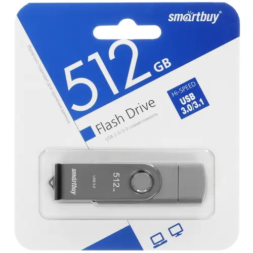 Флеш-накопители USB 3.0 Флешка 512Gb USB 3.0 SmartBuy Twist Dual SB512GB3DUOTWK, серый (SB512GB3DUOTWK)