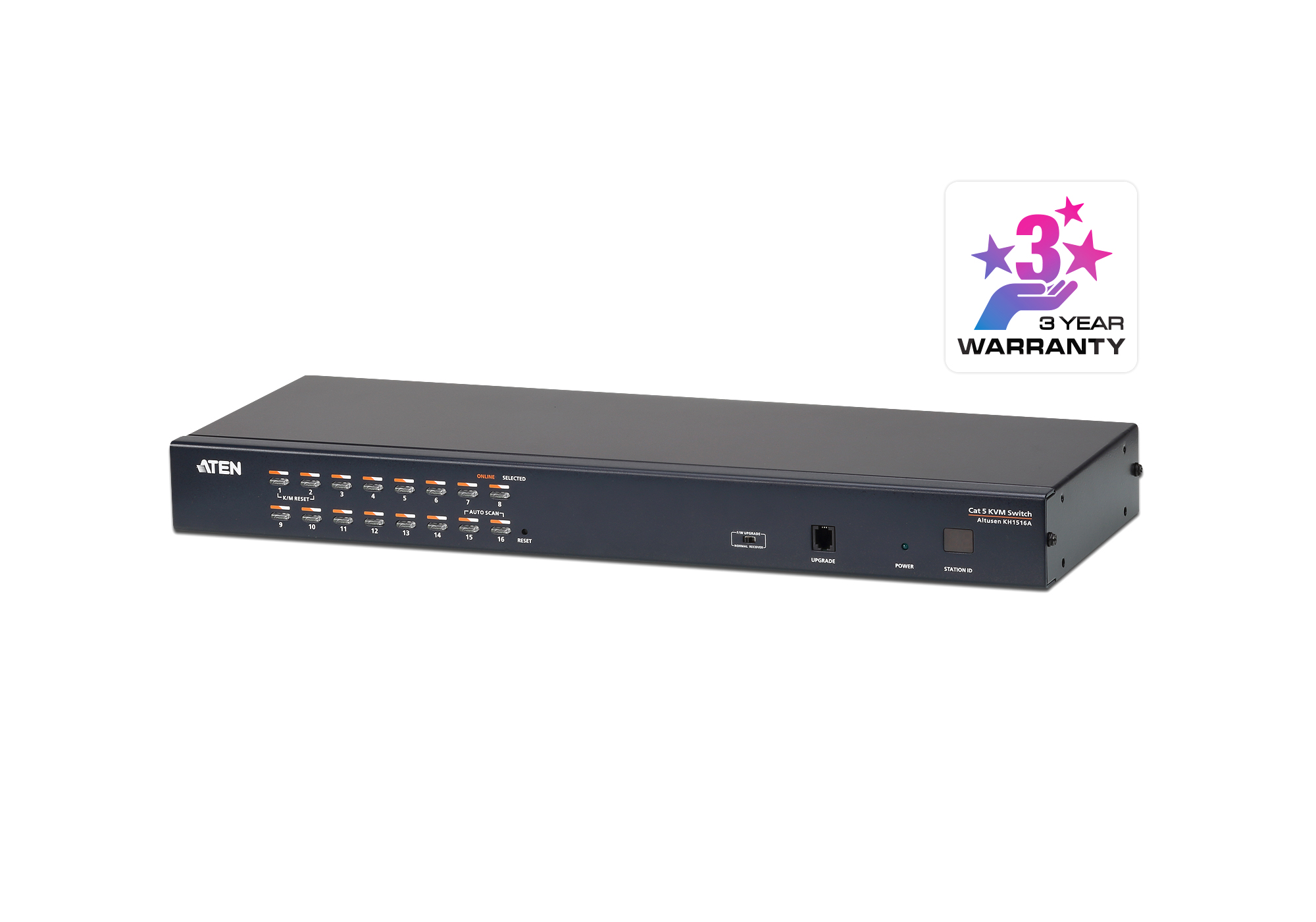 Переключатель KVM (КВМ) ATEN KH1516A, 16-ПК, VGA до 1600x1200, клавиатура USB+PS/2, мышь USB+PS/2 (KH1516A-AX-G)