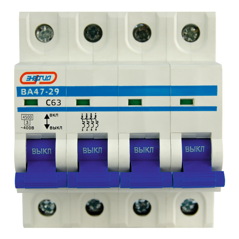 Выключатель автоматический ЭНЕРГИЯ ВА47-29 четырехполюсный (4P/4П) 63А C 4,5 кА (Е0301-0103)