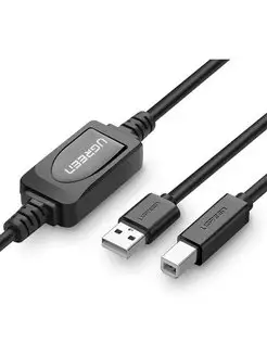 Кабель USB 2.0(Am)-USB 2.0(Bm), экранированный, 15 м, черный, UGREEN US122 (10362)