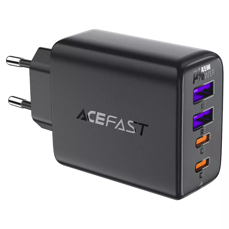 Сетевое зарядное устройство Acefast A61 45 Вт, 2xUSB, EU, 2xUSB type-C, Quick Charge, PD, черный (AF-A61-BK)
