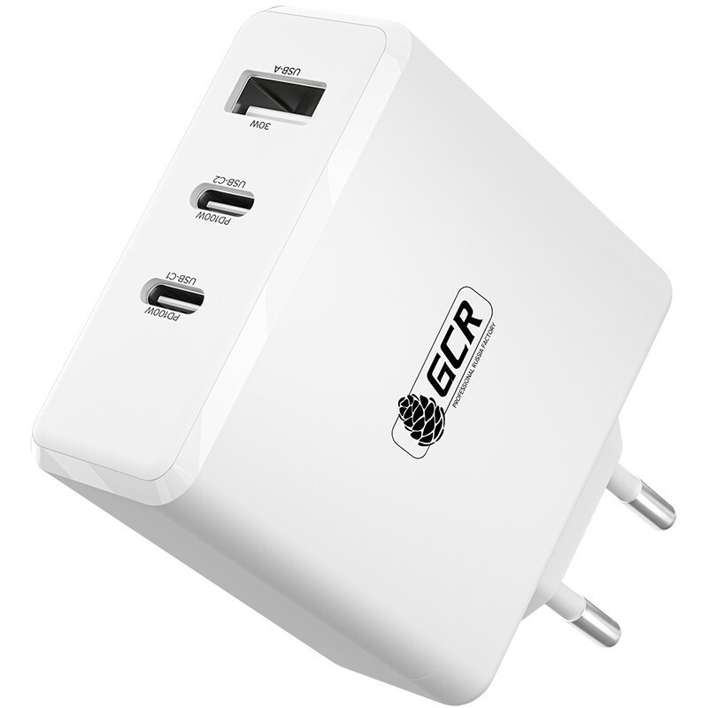  Сетевое зарядное устройство Greenconnect 100 Вт, USB, EU, 2xUSB type-C, Quick Charge, PD, белый (GCR-54226)