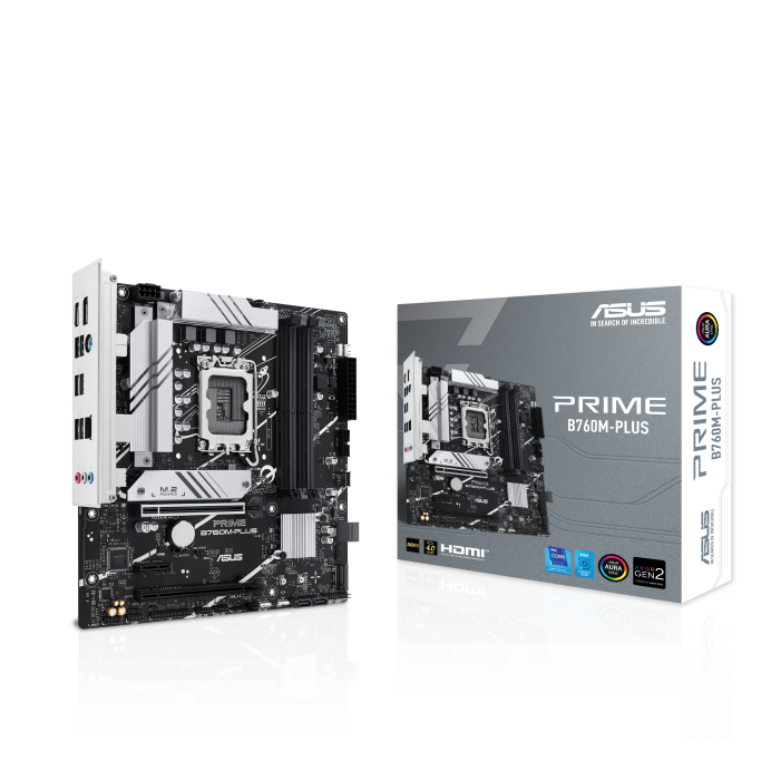 Материнская плата ASUS PRIME B760M-PLUS, Socket1700, Intel B760, 4xDDR5 DIMM, 2PCI-Ex16, 4SATA3, 7.1-ch, 2.5GLAN, 4 USB 3.2, 1 USB Type-C, HDMI, DP, mATX, Retail