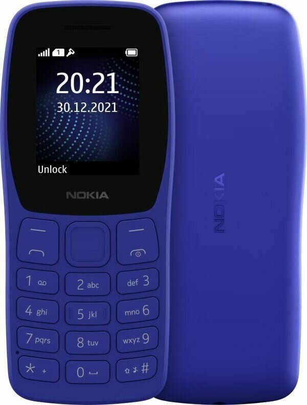 Мобильный телефон Nokia 105 DS (2022), 1.8 160x128 TN, 2-Sim, 800 мА·ч, micro-USB, Series 30+, синий (TA-1416/SP01Z07Z1830Y)