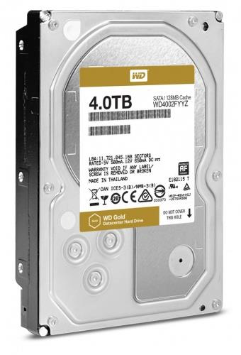  Жесткий диск (HDD) Western Digital 4Tb Gold, 3.5, 7.2K, 128Mb, SATA3 (WD4002FYYZ)