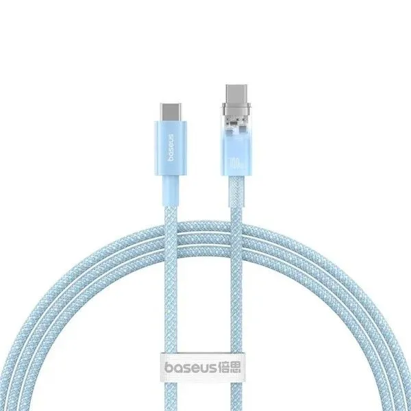 Кабель USB Type-C-USB Type-C, быстрая зарядка, 5А, 100 Вт, 2 м, голубой, Baseus Explorer (P10319703311-01)