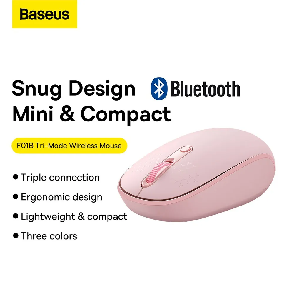 Мышь беспроводная/проводная Baseus F01B, 1600dpi, оптическая светодиодная, Bluetooth/Радиоканал/USB, розовый ( B01055503413-00)