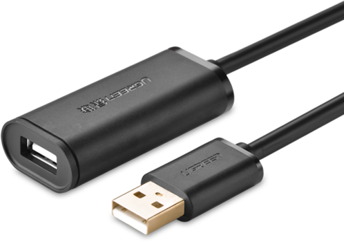 Кабель-переходник USB 2.0(Am)-USB 2.0(Af), экранированный, 10 м, черный, UGREEN US121 (10321)