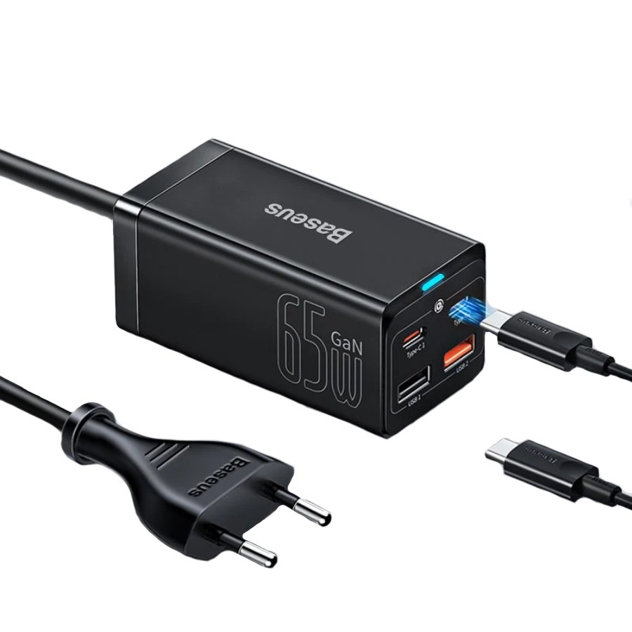Сетевое зарядное устройство BASEUS GaN3 Pro Desktop Fast Charger 2C 2U 65W CCGP040101 65 Вт, 2xUSB, EU, 2xUSB type-C, Quick Charge, PD, черный (CCGP040101), кабель сетевой